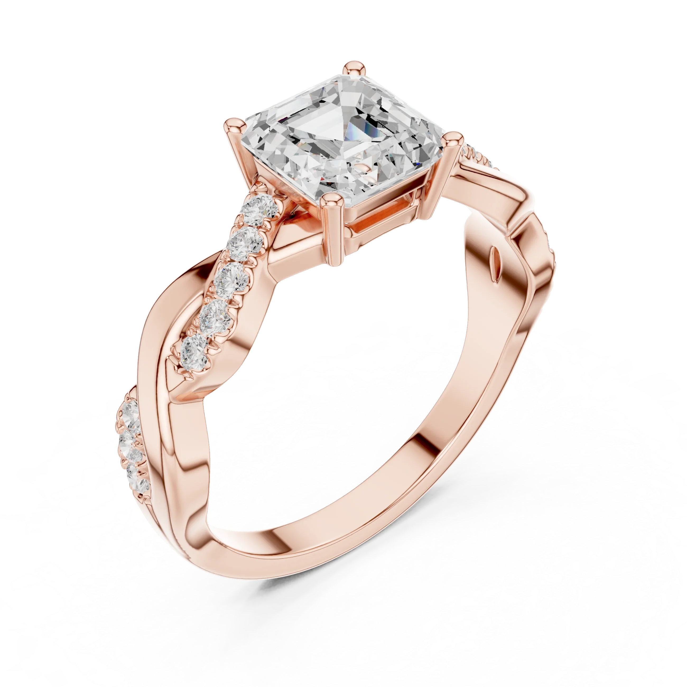 Custom Gold Engagement Asscher Cut Diamond Infinity Hidden Halo Ring