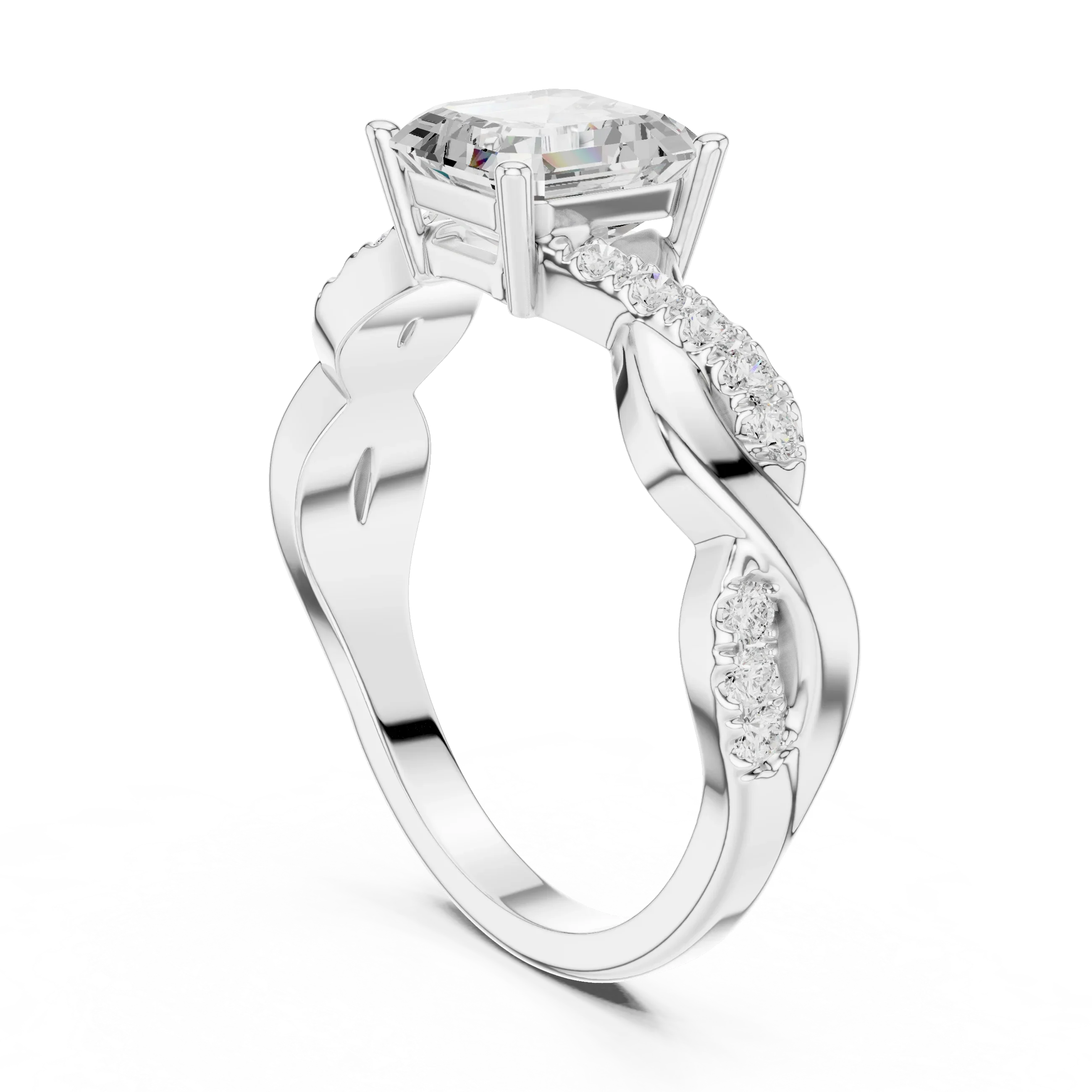 Custom Gold Engagement Asscher Cut Diamond Infinity Hidden Halo Ring