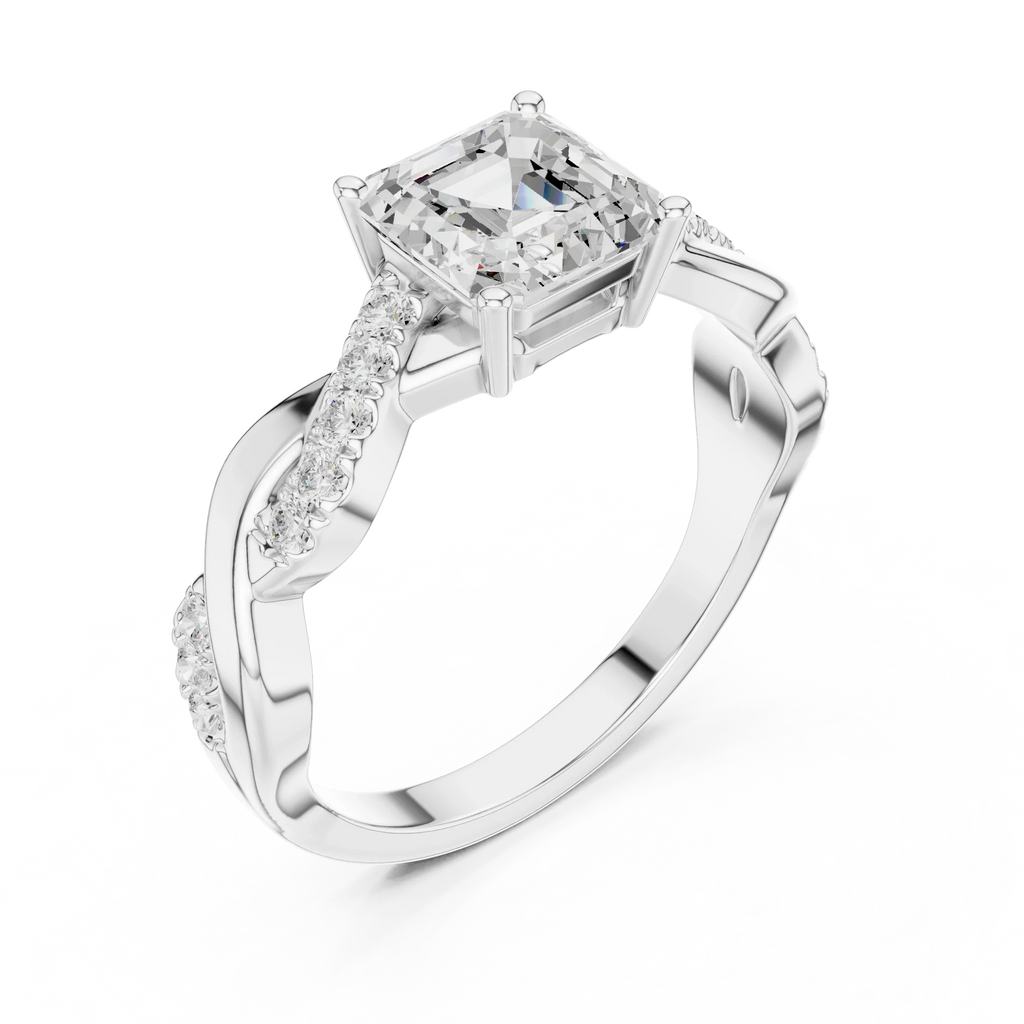 Custom Gold Engagement Asscher Cut Diamond Infinity Hidden Halo Ring