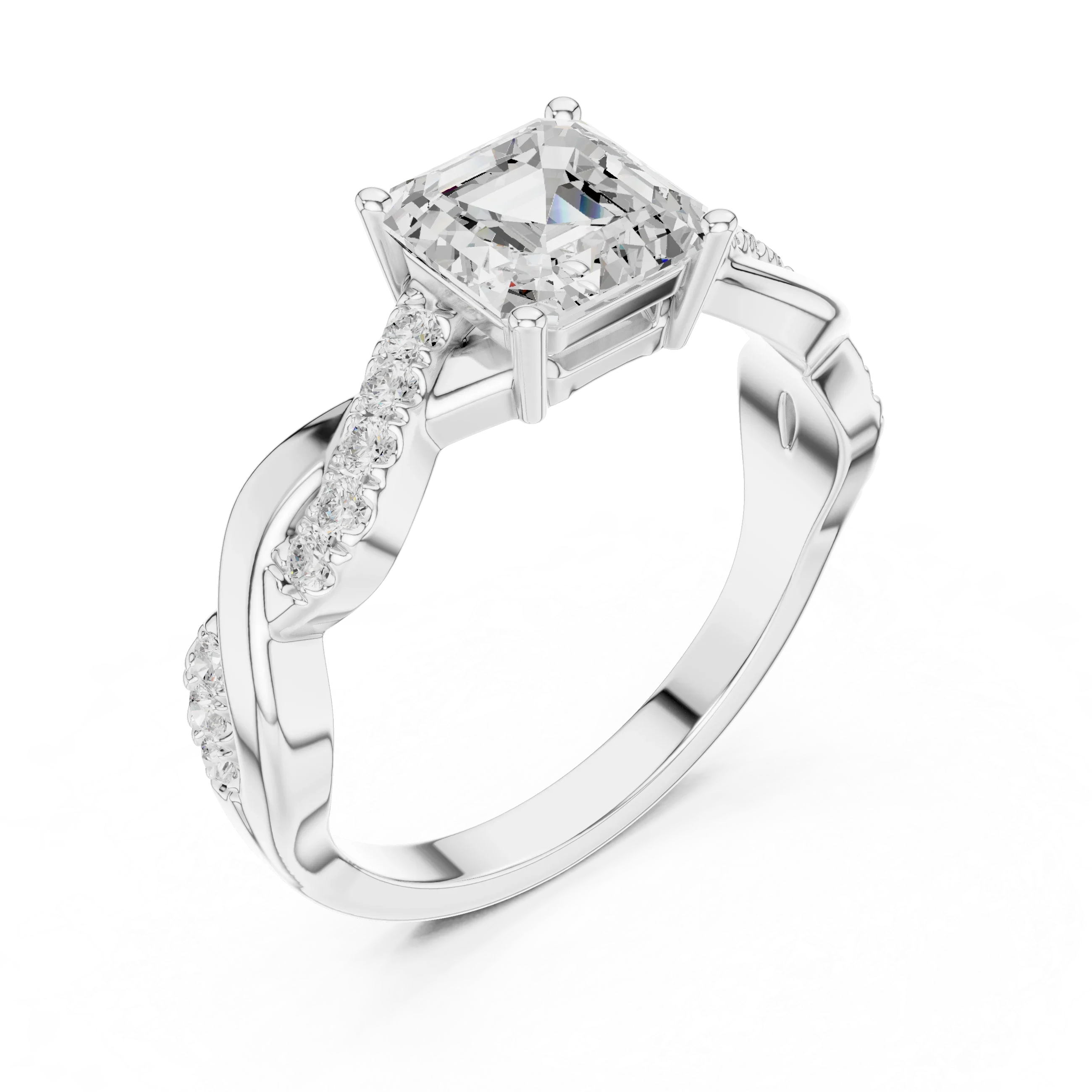 Custom Gold Engagement Asscher Cut Diamond Infinity Hidden Halo Ring