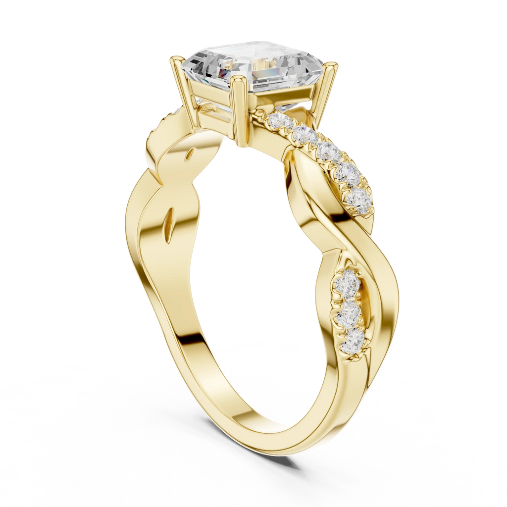 Custom Gold Engagement Asscher Cut Diamond Infinity Hidden Halo Ring