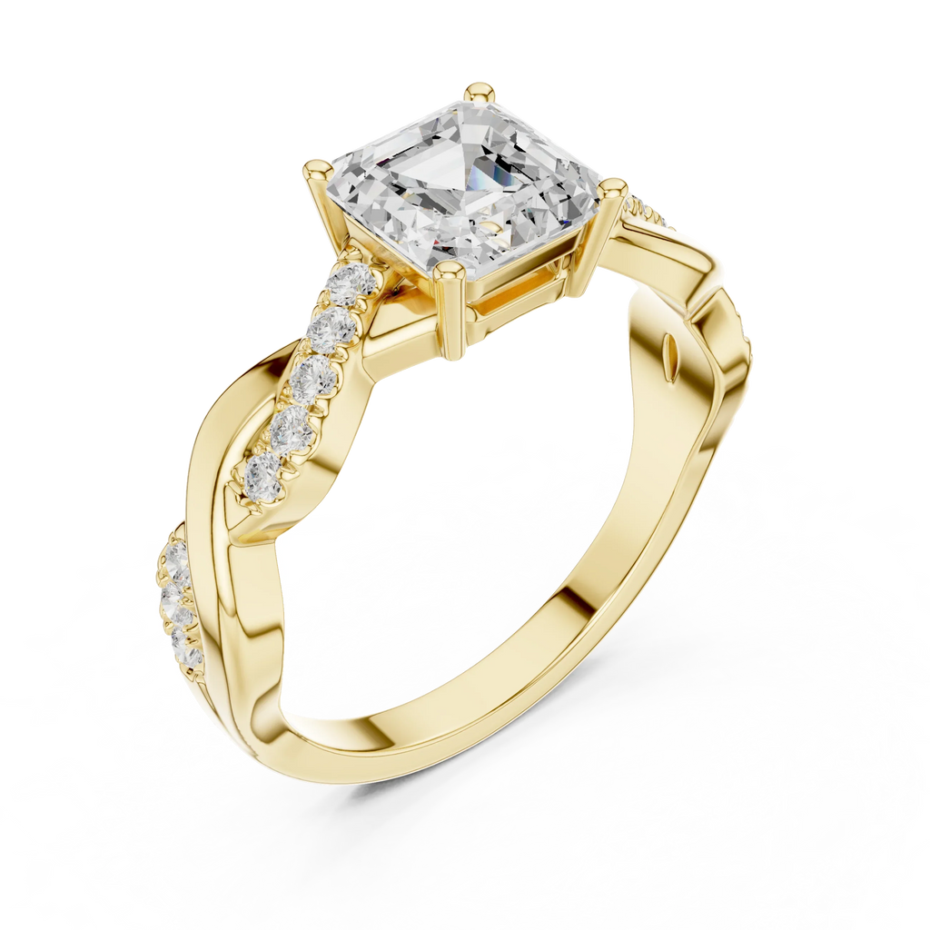 Custom Gold Engagement Asscher Cut Diamond Infinity Hidden Halo Ring