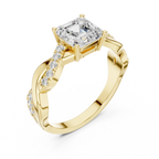 Custom Gold Engagement Asscher Cut Diamond Infinity Hidden Halo Ring