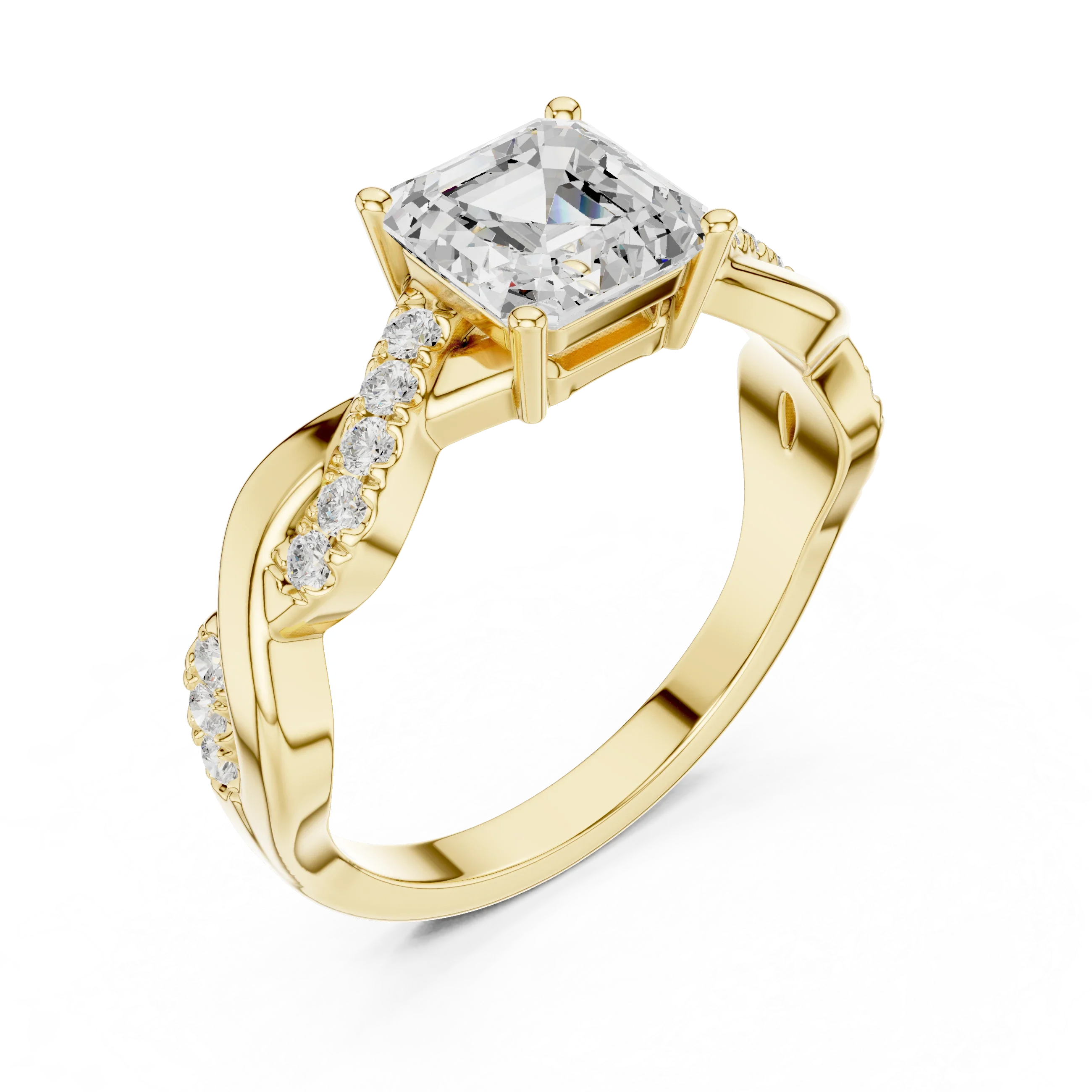 Custom Gold Engagement Asscher Cut Diamond Infinity Hidden Halo Ring