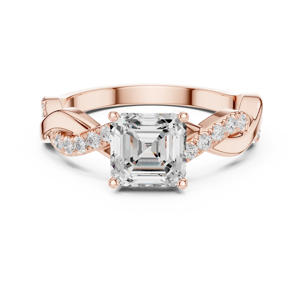 Custom Gold Engagement Asscher Cut Diamond Infinity Hidden Halo Ring