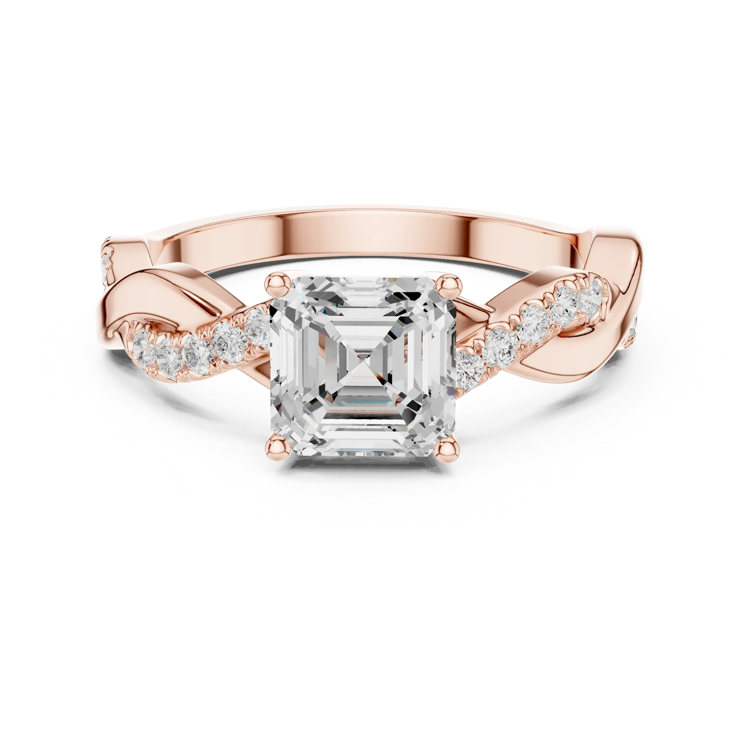 Custom Gold Engagement Asscher Cut Diamond Infinity Hidden Halo Ring