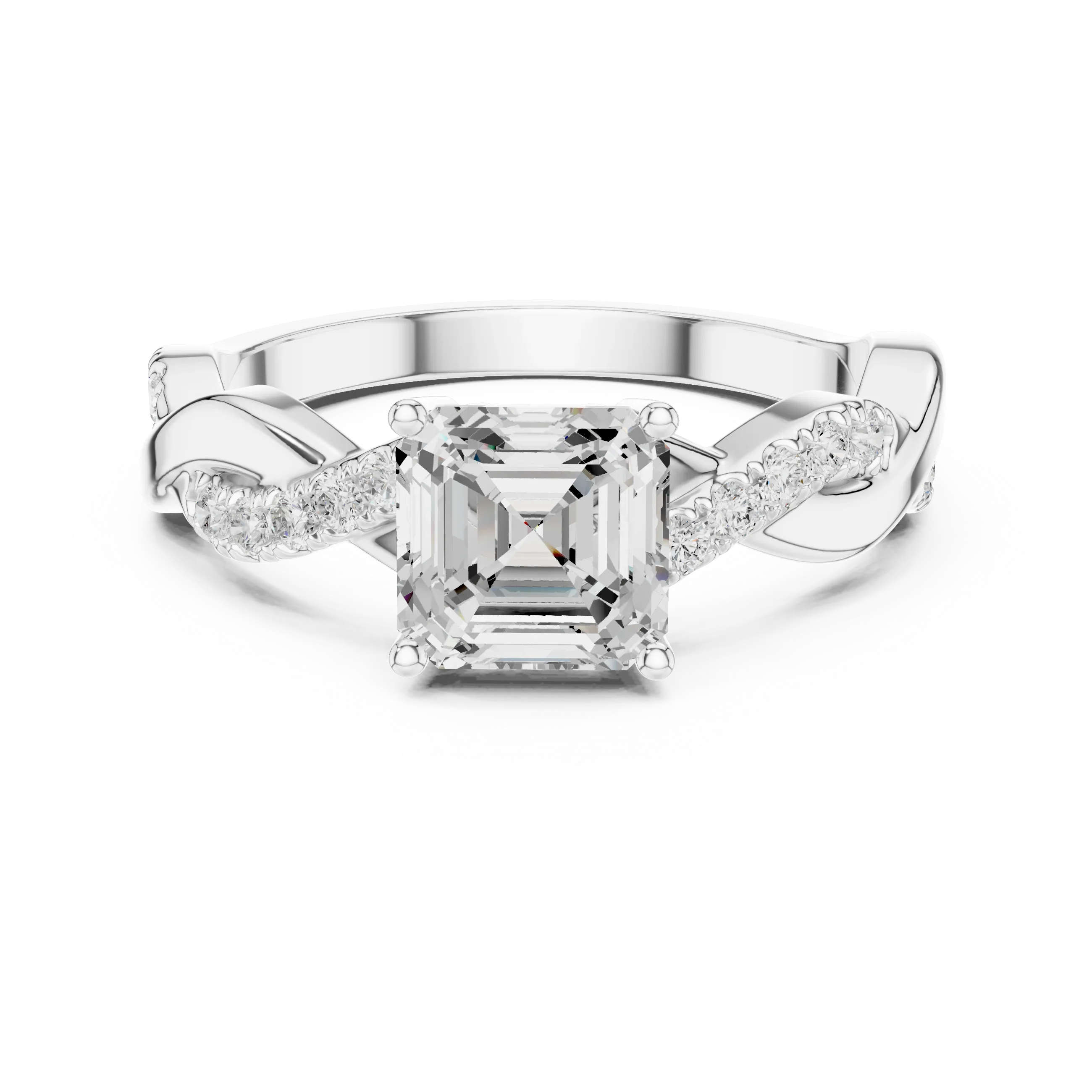 Custom Gold Engagement Asscher Cut Diamond Infinity Hidden Halo Ring