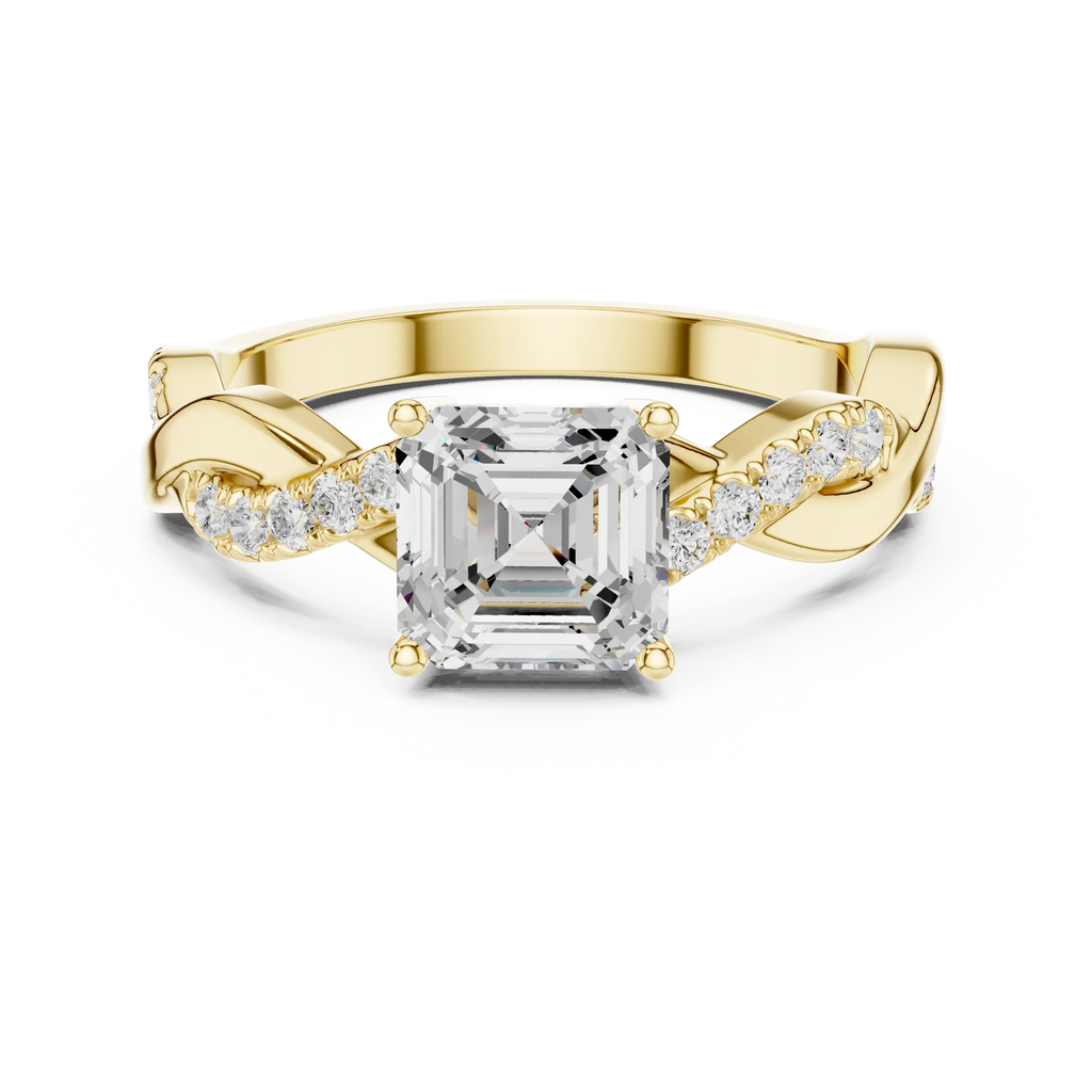 Custom Gold Engagement Asscher Cut Diamond Infinity Hidden Halo Ring