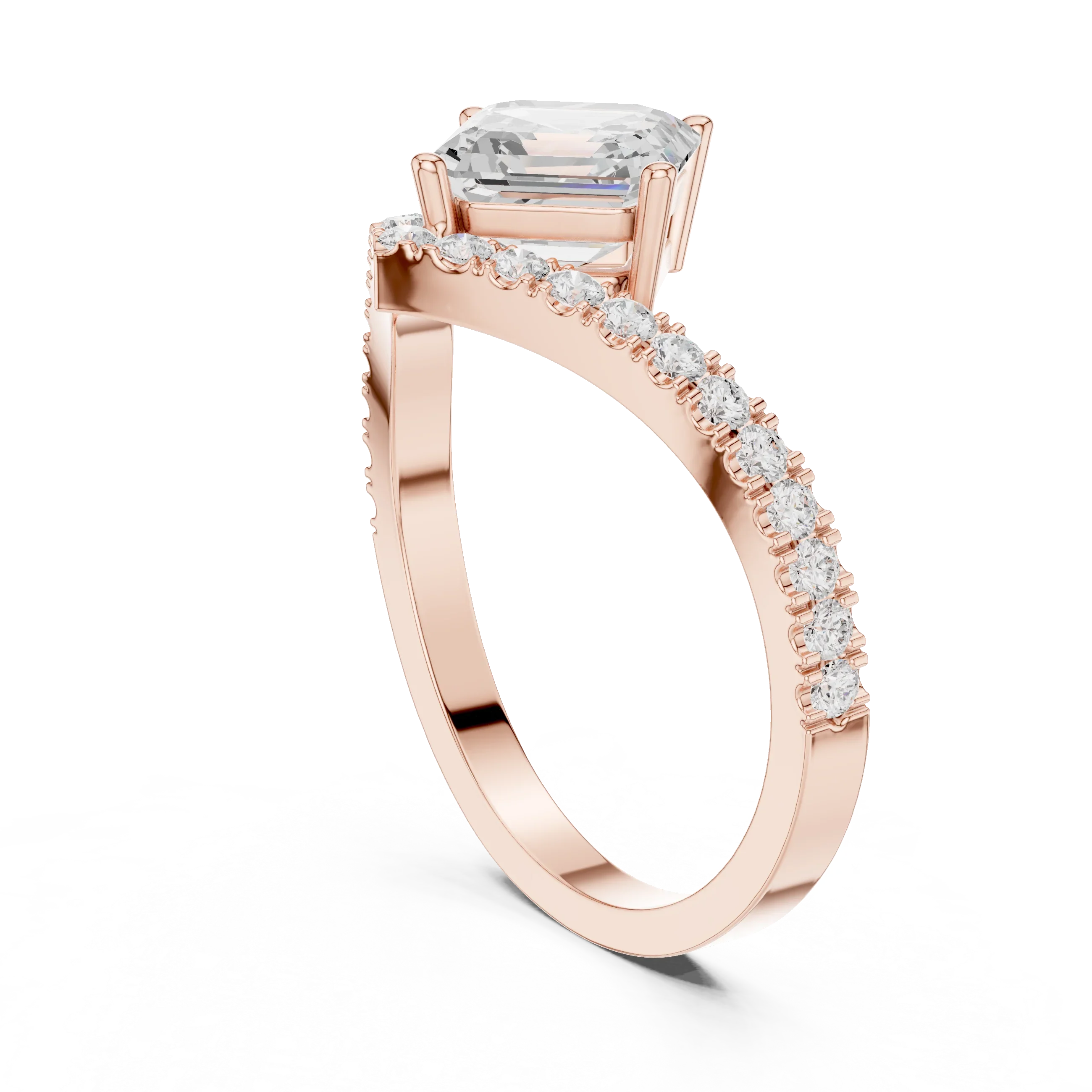 14K Gold Asscher Cut V Shape Chevron Curved Diamond Ring, Lab Grown Diamond Bridal Ring
