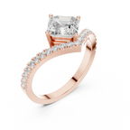 14K Gold Asscher Cut V Shape Chevron Curved Diamond Ring, Lab Grown Diamond Bridal Ring