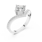 14K Gold Asscher Cut V Shape Chevron Curved Diamond Ring, Lab Grown Diamond Bridal Ring