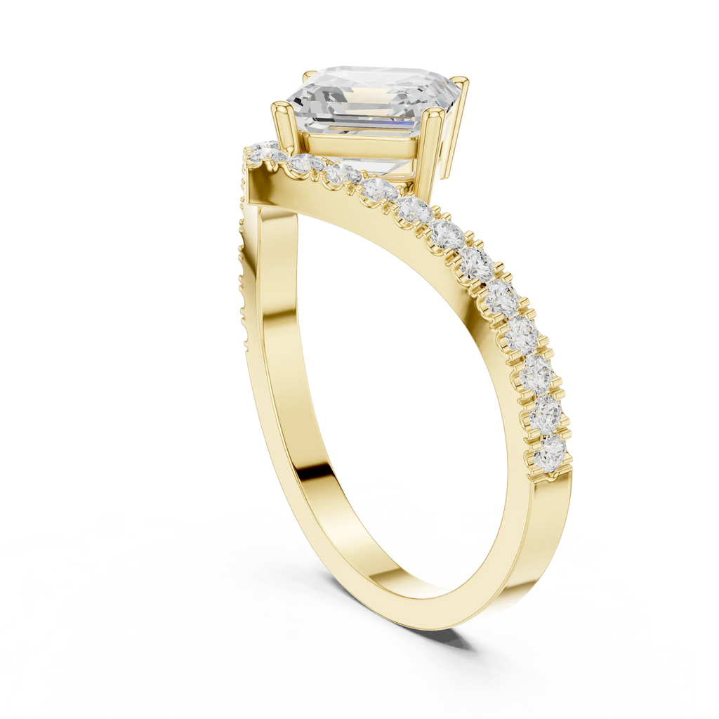 14K Gold Asscher Cut V Shape Chevron Curved Diamond Ring, Lab Grown Diamond Bridal Ring