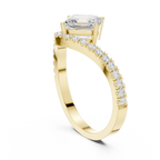 14K Gold Asscher Cut V Shape Chevron Curved Diamond Ring, Lab Grown Diamond Bridal Ring