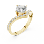 14K Gold Asscher Cut V Shape Chevron Curved Diamond Ring, Lab Grown Diamond Bridal Ring