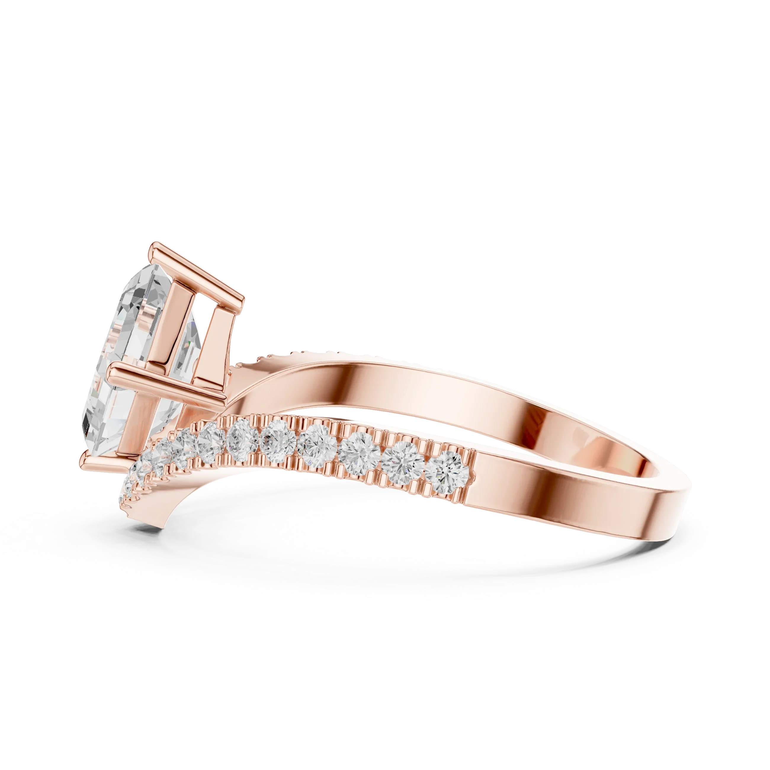 14K Gold Asscher Cut V Shape Chevron Curved Diamond Ring, Lab Grown Diamond Bridal Ring