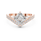 14K Gold Asscher Cut V Shape Chevron Curved Diamond Ring, Lab Grown Diamond Bridal Ring