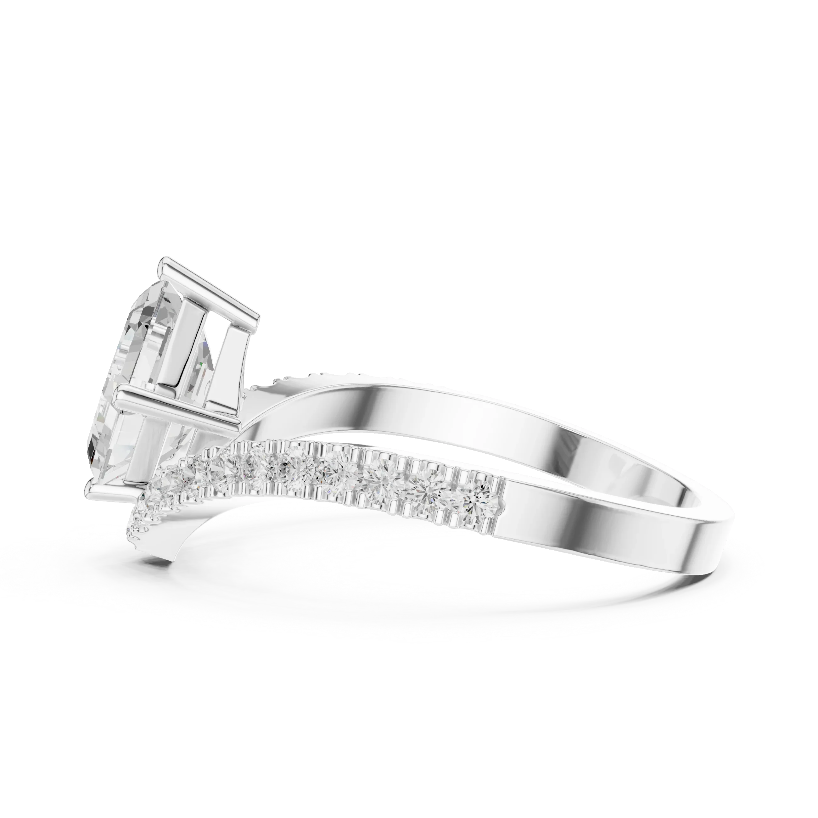 14K Gold Asscher Cut V Shape Chevron Curved Diamond Ring, Lab Grown Diamond Bridal Ring