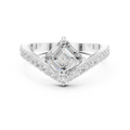 14K Gold Asscher Cut V Shape Chevron Curved Diamond Ring, Lab Grown Diamond Bridal Ring