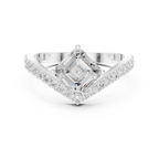 14K Gold Asscher Cut V Shape Chevron Curved Diamond Ring, Lab Grown Diamond Bridal Ring