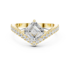 14K Gold Asscher Cut V Shape Chevron Curved Diamond Ring, Lab Grown Diamond Bridal Ring