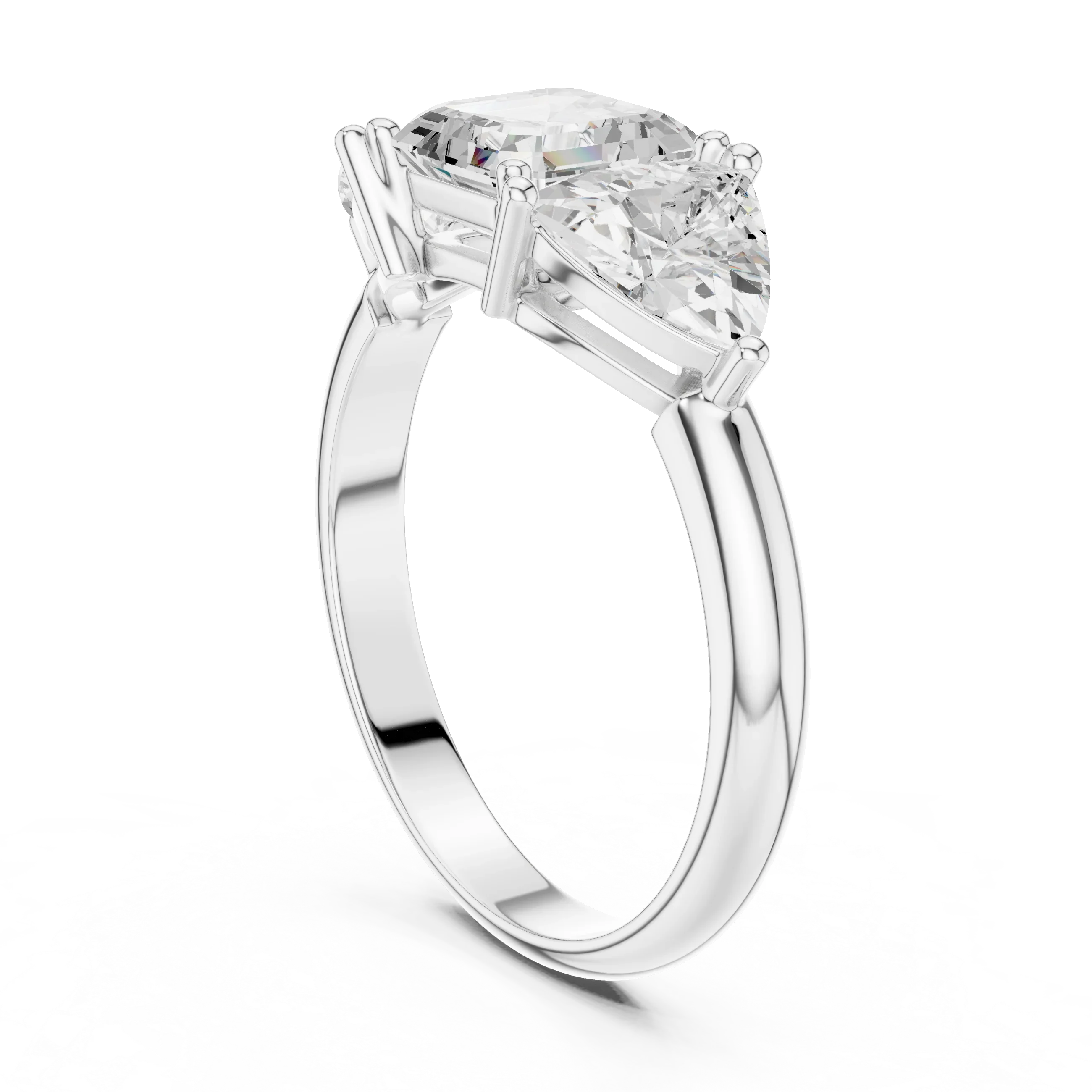 Three Stone Asscher Cut Trillion Ring, 2 Carat Diamond Women's Ring