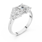 Three Stone Asscher Cut Trillion Ring, 2 Carat Diamond Women's Ring