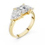 Three Stone Asscher Cut Trillion Ring, 2 Carat Diamond Women's Ring