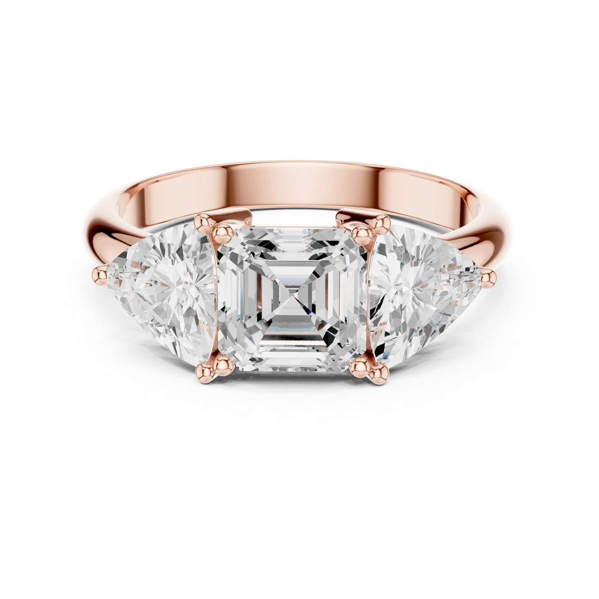 Three Stone Asscher Cut Trillion Ring, 2 Carat Diamond Women's Three Stone Asscher Cut Trillion Ring, 2 Carat Diamond Women's