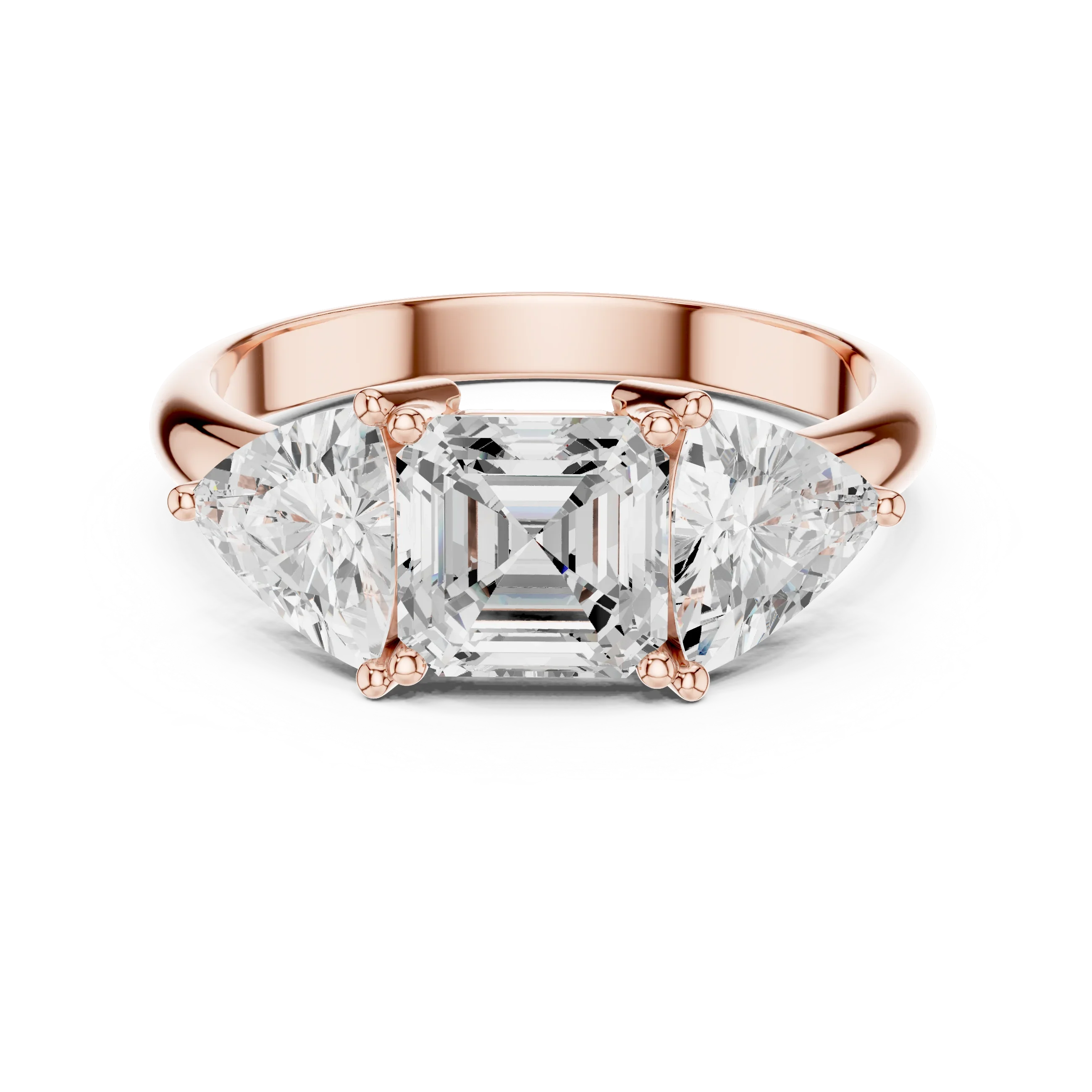 Three Stone Asscher Cut Trillion Ring, 2 Carat Diamond Women's Ring