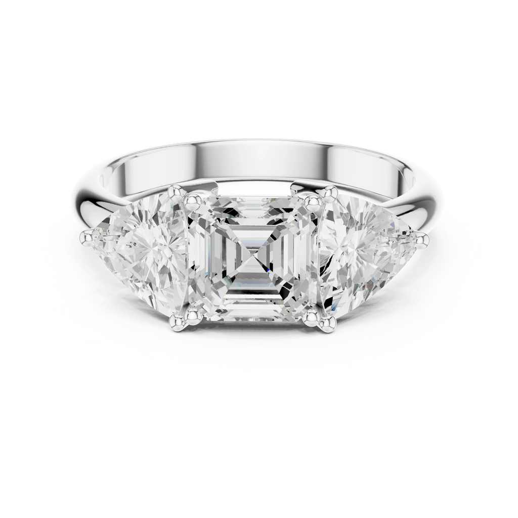 Three Stone Asscher Cut Trillion Ring, 2 Carat Diamond Women's Ring