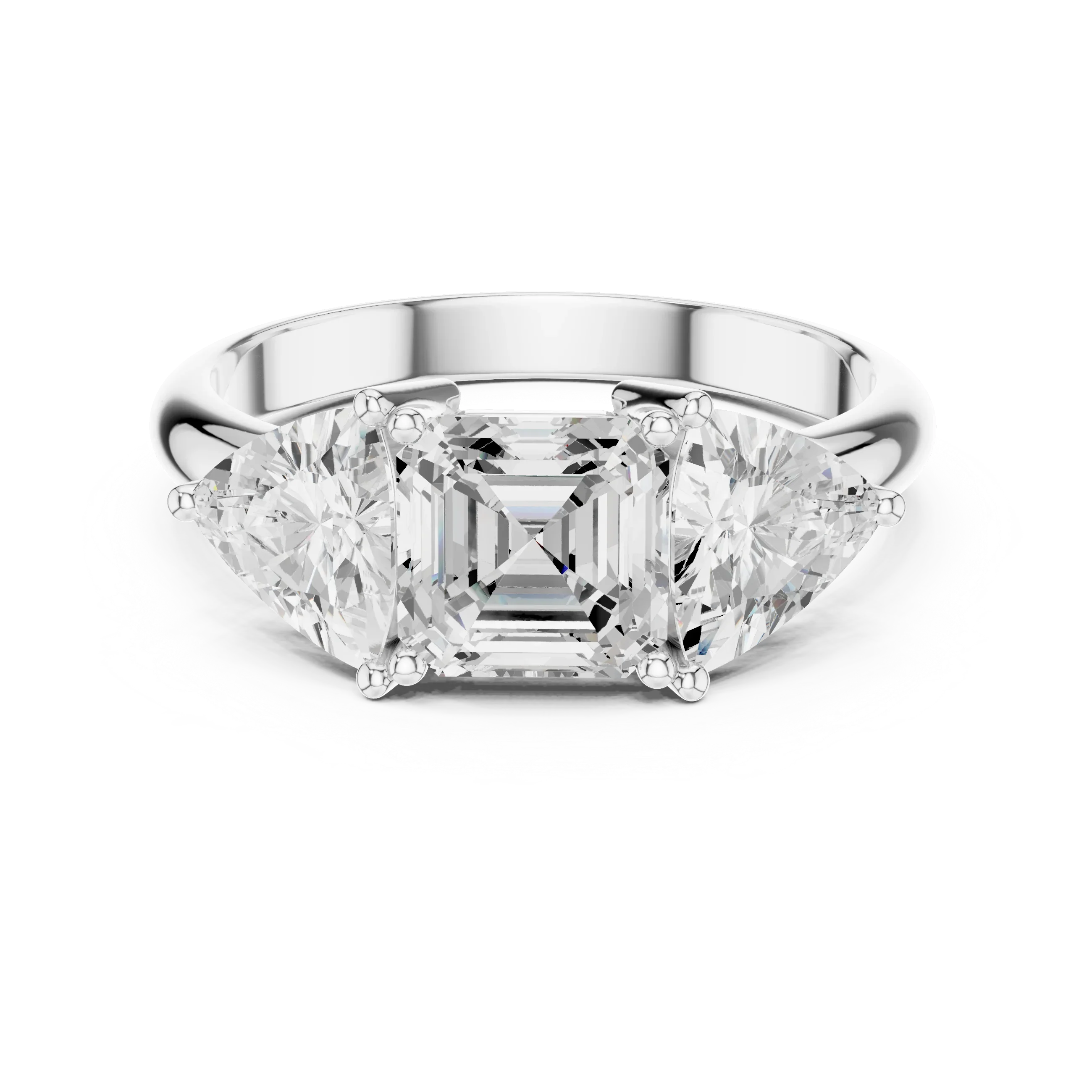 Three Stone Asscher Cut Trillion Ring, 2 Carat Diamond Women's Ring