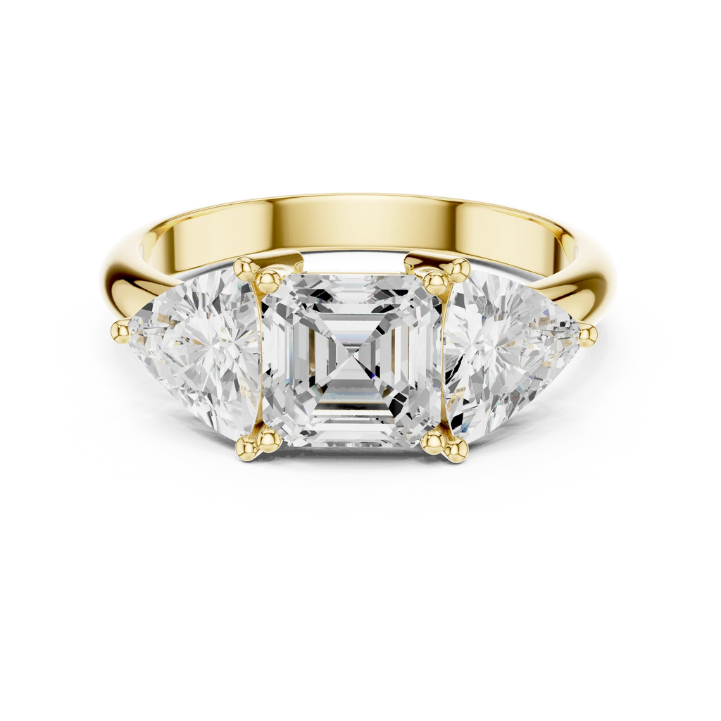 Three Stone Asscher Cut Trillion Ring, 2 Carat Diamond Women's Ring