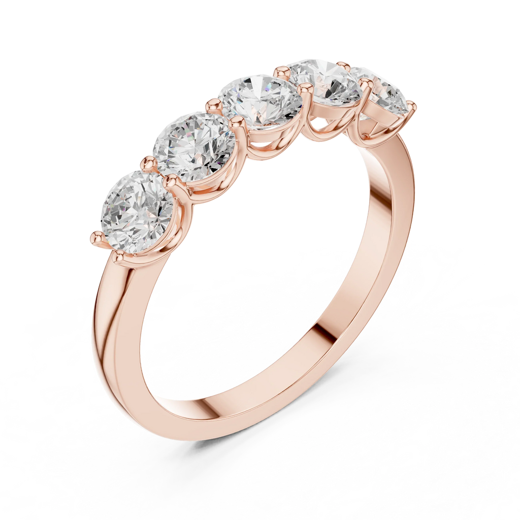 Five Stone Round 1.50 CTW 18K Gold VVS1 Lab Grown Anniversary Diamond Ring