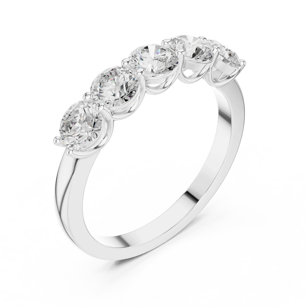 Five Stone Round 1.50 CTW 18K Gold VVS1 Lab Grown Anniversary Diamond Ring