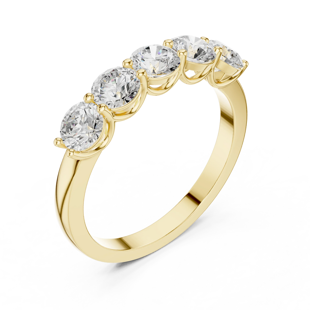 Five Stone Round 1.50 CTW 18K Gold VVS1 Lab Grown Anniversary Diamond Ring