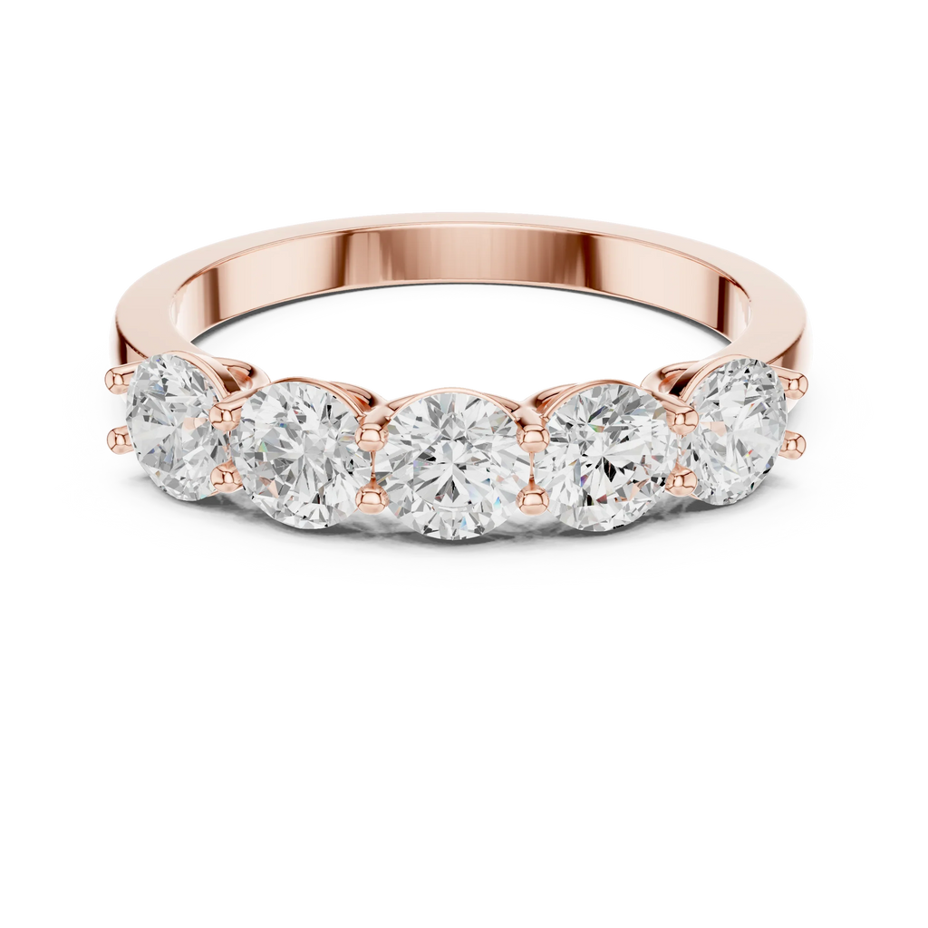Five Stone Round 1.50 CTW 18K Gold VVS1 Lab Grown Anniversary Diamond Ring