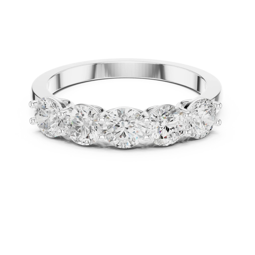 Five Stone Round 1.50 CTW 18K Gold VVS1 Lab Grown Anniversary Diamond Ring