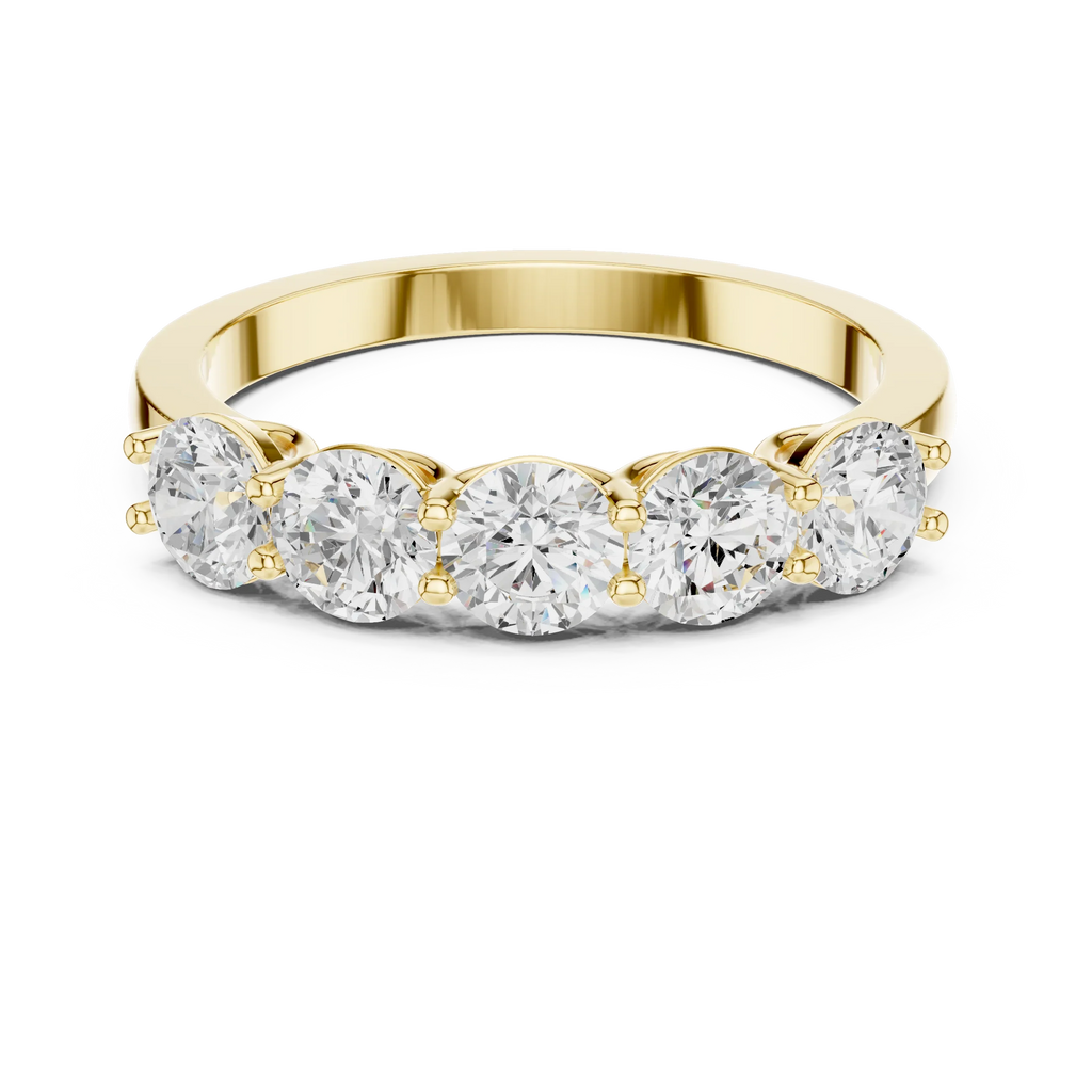 Five Stone Round 1.50 CTW 18K Gold VVS1 Lab Grown Anniversary Diamond Ring