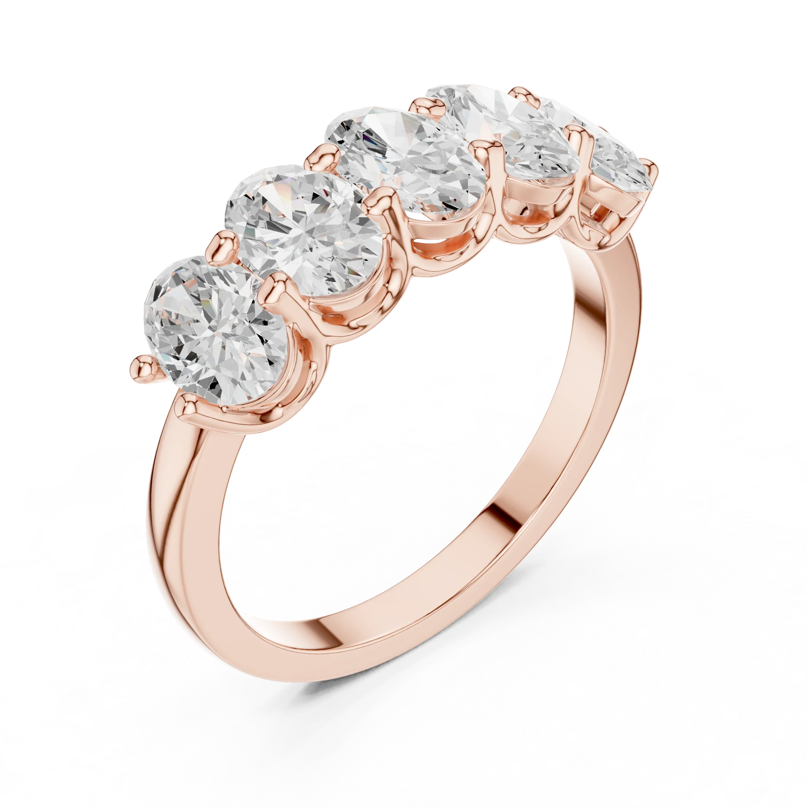 Five Stone Oval 0.21 CTW Rose 10K Gold VVS Moissanite Wedding Band