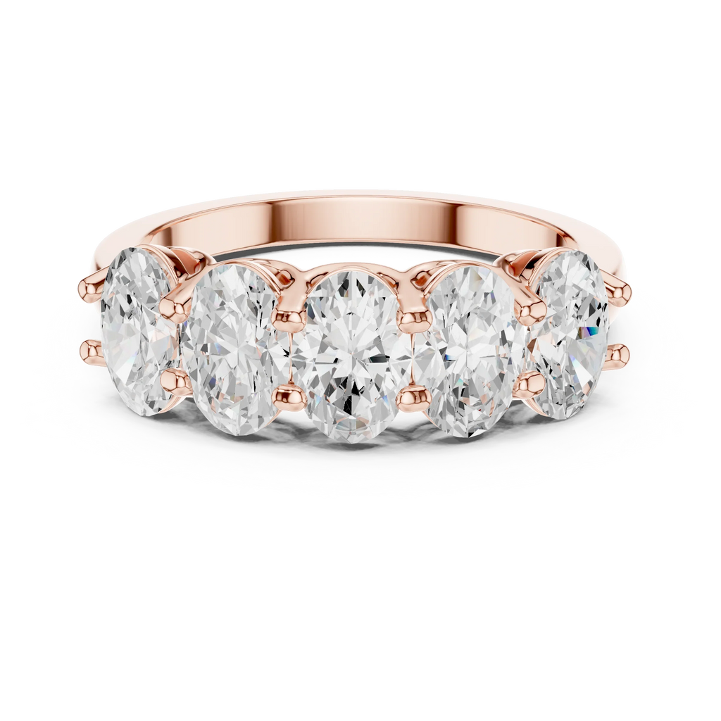Five Stone Oval 0.21 CTW Rose 10K Gold VVS Moissanite Wedding Band