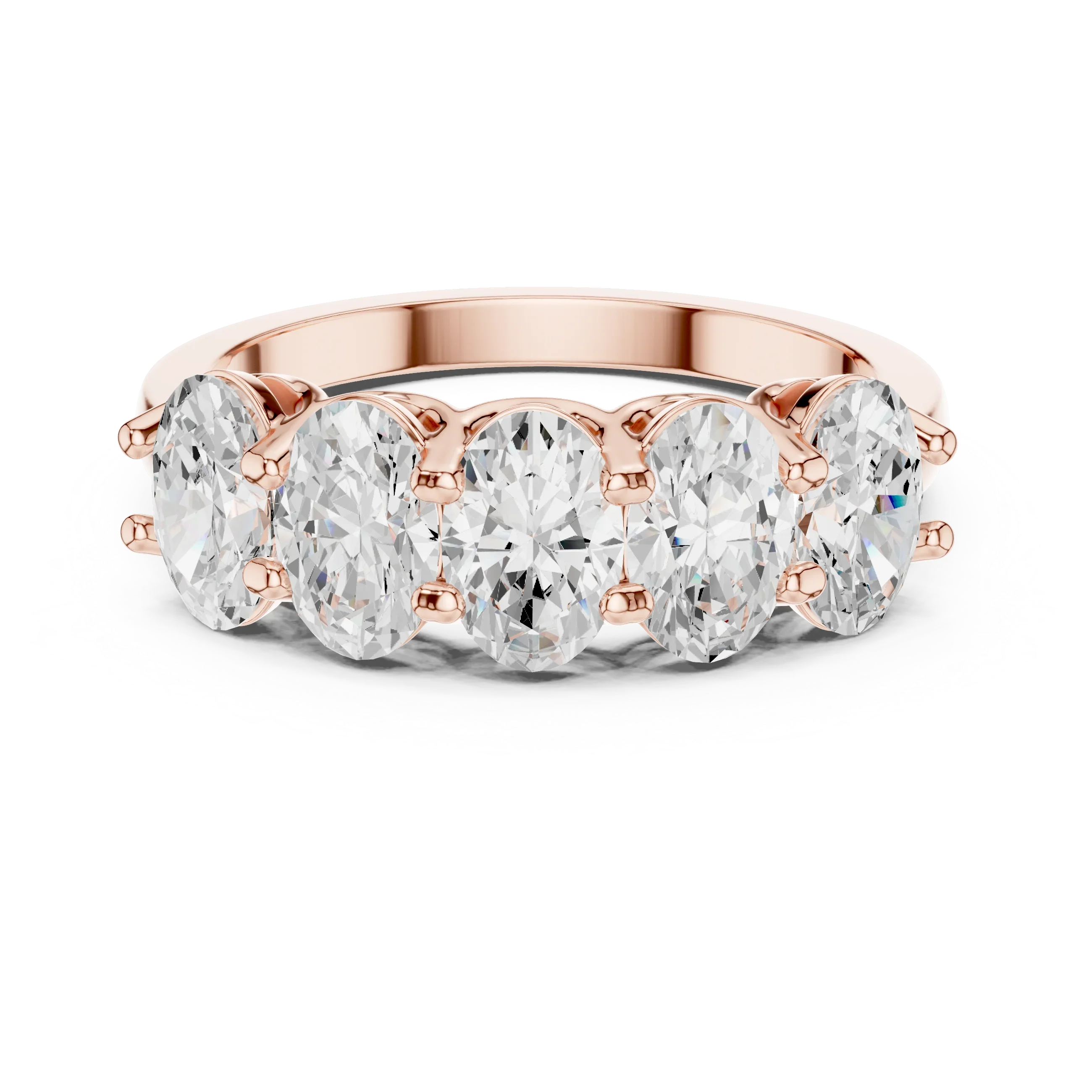 Five Stone Oval 0.21 CTW Rose 10K Gold VVS Moissanite Wedding Band