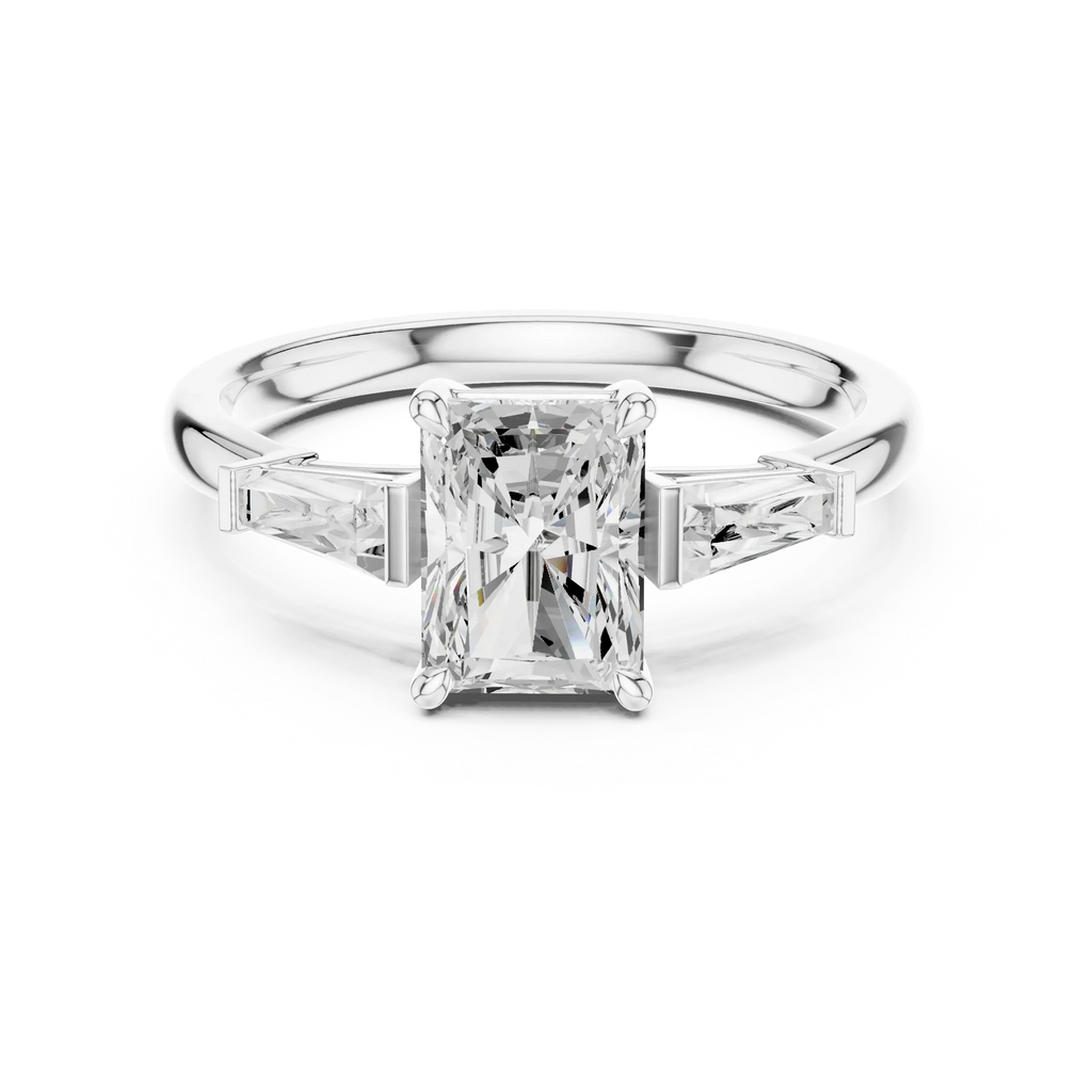 Radient Cut 1.90 CTW Diamond Three Stone Engagement Ring VVS D Color