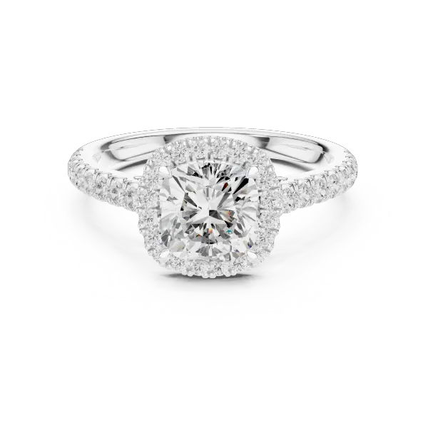 10K White GoldLab Grown Cushion Diamond Halo Engagement Ring