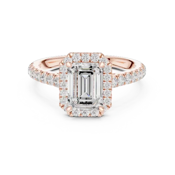 Moissanite Emerald Cut Diamond Halo Ring for Women 18K Yellow Gold