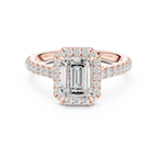 Moissanite Emerald Cut Diamond Halo Ring for Women 18K Yellow Gold