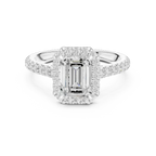 Moissanite Emerald Cut Diamond Halo Ring for Women 18K Yellow Gold