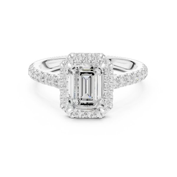 Moissanite Emerald Cut Diamond Halo Ring for Women 18K Yellow Gold
