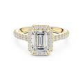 Moissanite Emerald Cut Diamond Halo Ring for Women 18K Yellow Gold