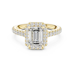 Moissanite Emerald Cut Diamond Halo Ring for Women 18K Yellow Gold