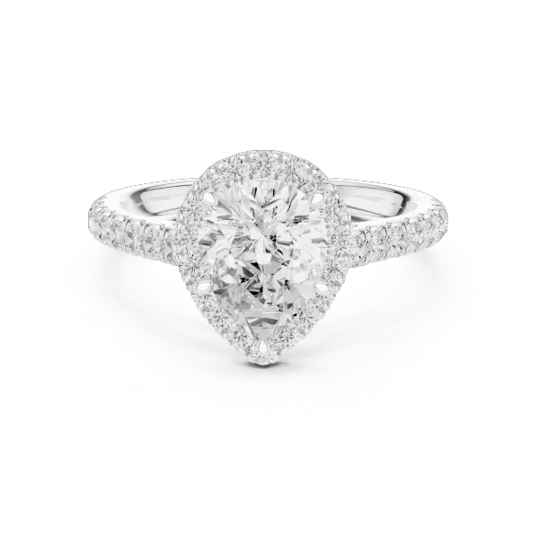 1.99 Ct Moissanite Pear Shape Halo Diamond Ring in 14K White Gold